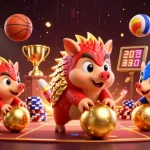 Watch Fun88's rival pangolins battle through golden poker chips in a vibrant casino scene.