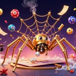 Hitclub's golden spider captures dice in a vibrant 3D casino scene filled with lottery elements.
