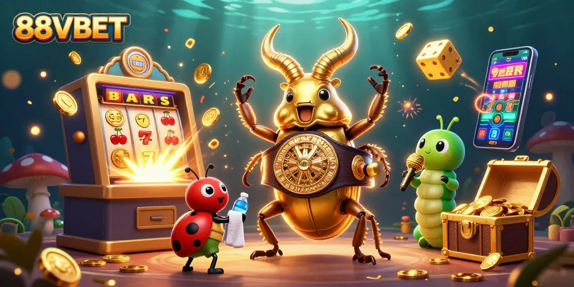 88VBET brings excitement with a giant golden stag beetle ready to win big at the casino.