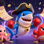 Engaging characters celebrate winning at XX88 with colorful lottery elements and dynamic casino imagery.