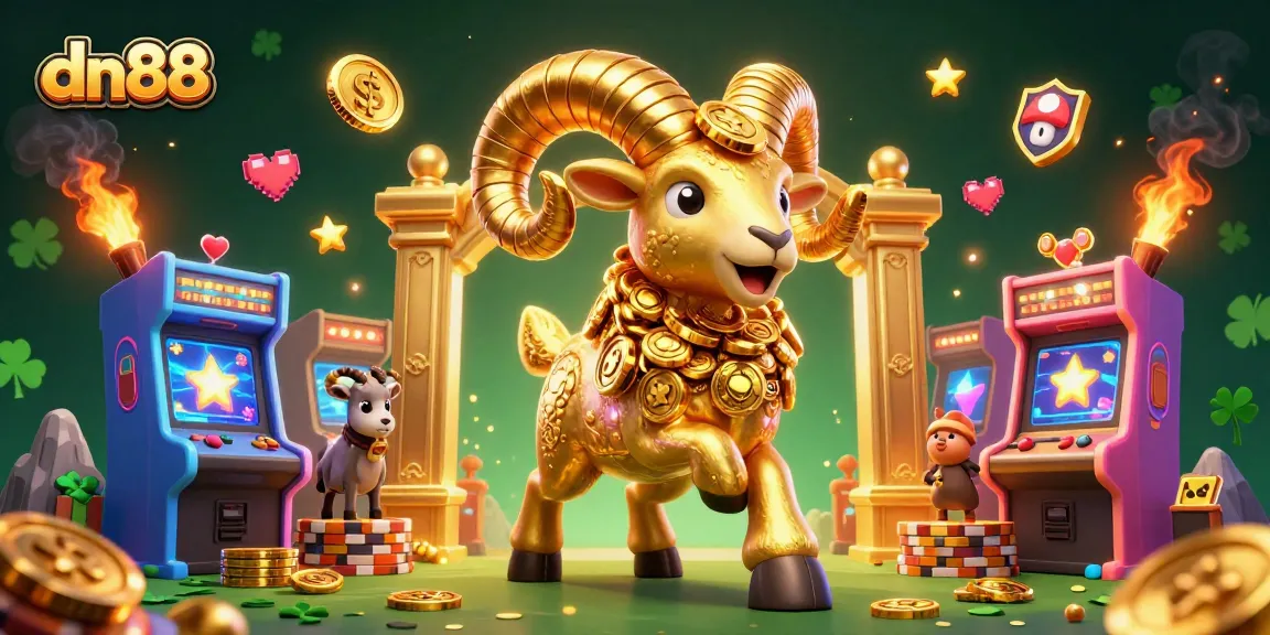Engage in thrilling action with dn88 as the golden ram mascot charges through a vibrant casino scene.