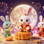 Spin and win with tải sun win, featuring a vibrant scene of moon rabbits and casino elements.