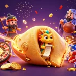 Experience HITCLUB with golden fortune cookie and casino-themed characters in vibrant casino illustration.