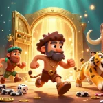 Engage with gmnc in this vibrant 3D casino scene featuring a caveman and tiger duo.
