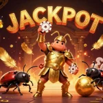 Experience excitement with Casino gg88 as a golden-armored beetle lifts a poker chip in celebration.