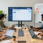Team analyzing Monthly SEO packages in a modern office, showcasing data-driven strategies.