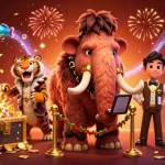 KUWIN showcases a vibrant illustration with a cartoon bouncer and VIP guests in a bustling casino atmosphere.