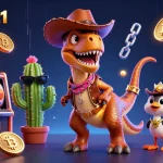 Win big at dn88-bet1 with a thrilling illustration of a dinosaur and gambling elements