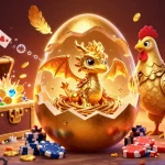 Experience HITCLUB's thrilling gaming adventure with a golden dragon and poker chips amidst a vibrant scene.