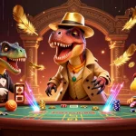 Experience thrilling action at Jun88 with a velociraptor card counter and eye-catching casino elements.