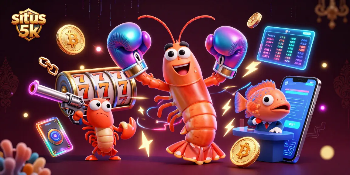 Experience situs 5k with slot games and vibrant crypto elements in an animated 3D scene.