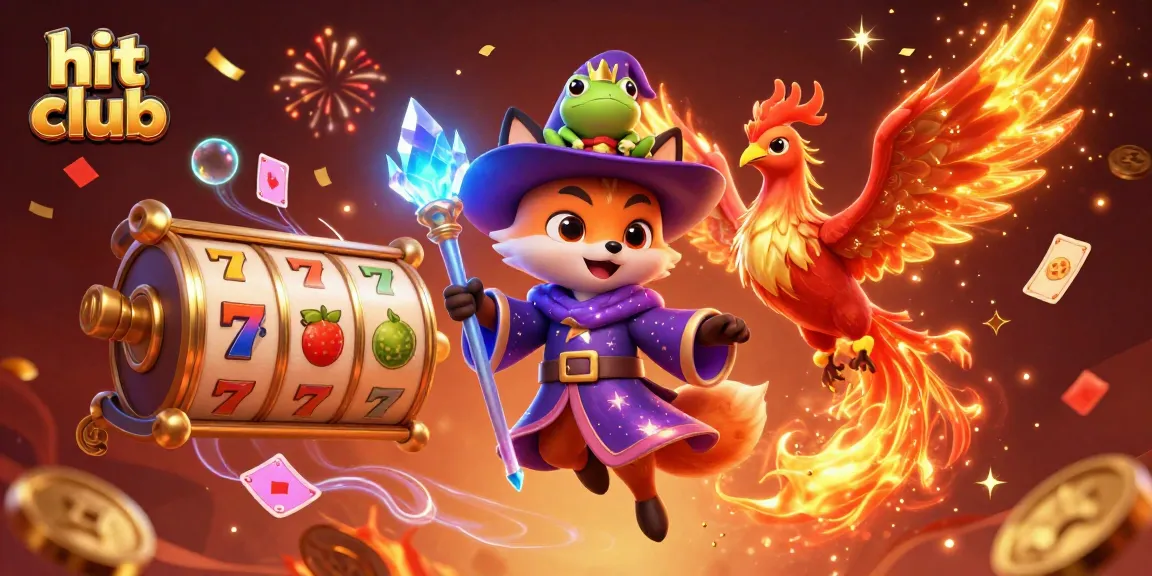 Hit club showcases a magical casino scene featuring a wizard fox, phoenix, and rich slot elements.