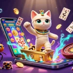 GO99 offers thrilling gameplay as a mummy cat bursts from a sarcophagus in a vibrant casino.