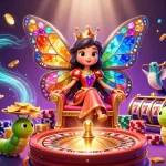 Buy electric golf cart and win with vibrant slot reels and dynamic casino elements in a magical scene.