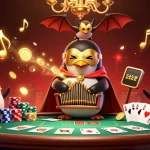 TR88 bettors playing cards and celebrating wins among golden coins in a vibrant casino scene.