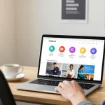 Pengguna terlibat dengan platform Heylink.me di laptop, menampilkan GEGESLOT dengan suasana kerja yang cerah dan inspiratif.
