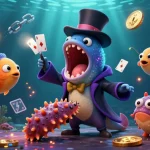 Experience the magic of PH 44 with a vibrant underwater illustration showcasing a deep-sea eel performing gambling card tricks.