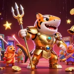 Experience thrilling wins at hi77 with 3D tiger shark facing gaming challenges in an underwater colosseum.