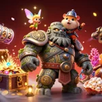 Action-packed illustration of gaming characters with gavangtv branding and casino elements.