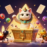 Experience thrilling gameplay at 78Win with a dynamic Egyptian casino scene featuring colorful lottery elements.