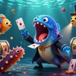 Watch jun88's exciting slot game scene with a deep-sea eel performing magic tricks amidst vibrant casino elements.