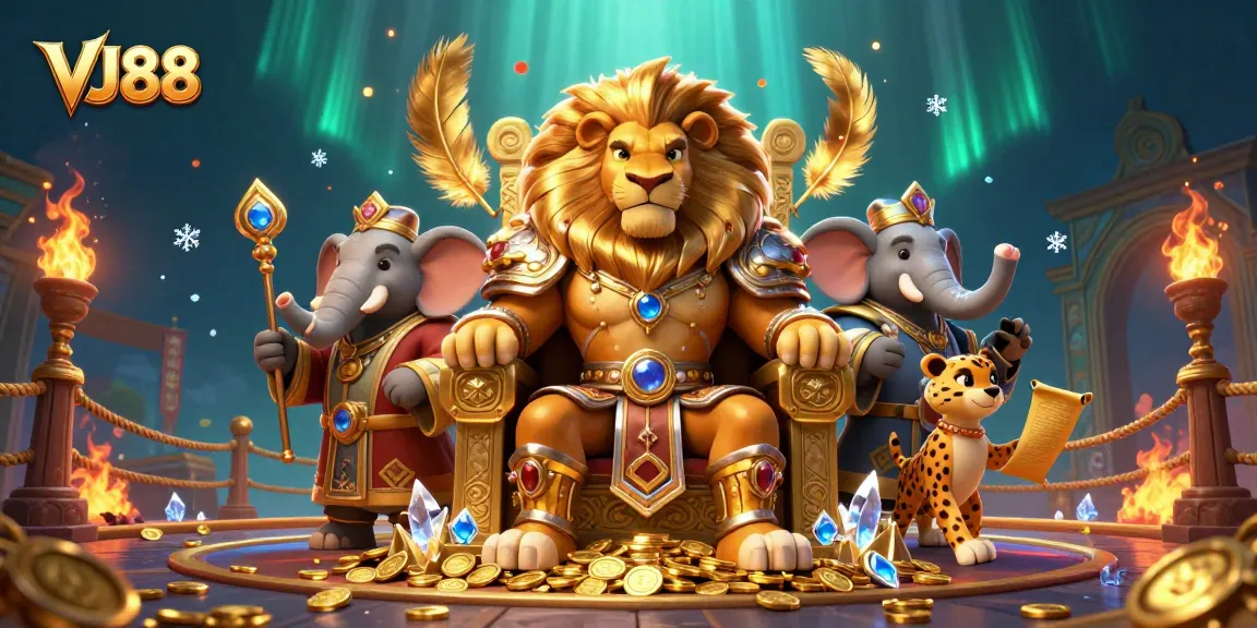 Engage with VJ88's thrilling 3D casino adventure featuring majestic characters and vibrant game elements.