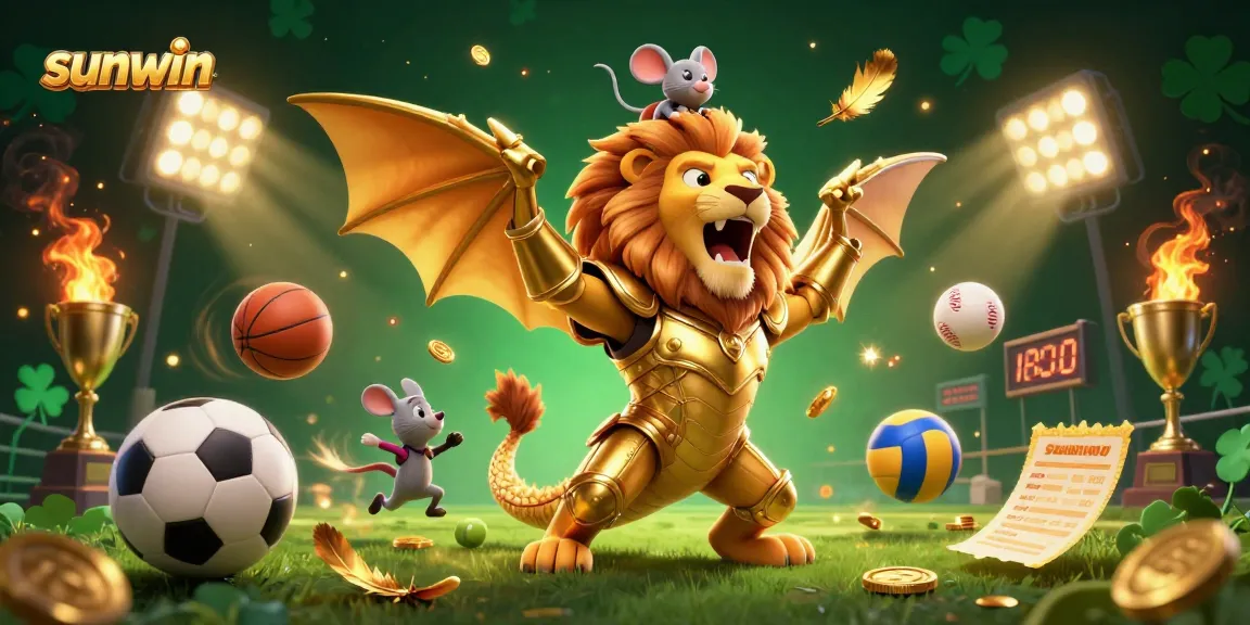 Experience the thrill of sports betting with sunwin's vibrant 3D casino illustration showcasing dynamic sports elements.