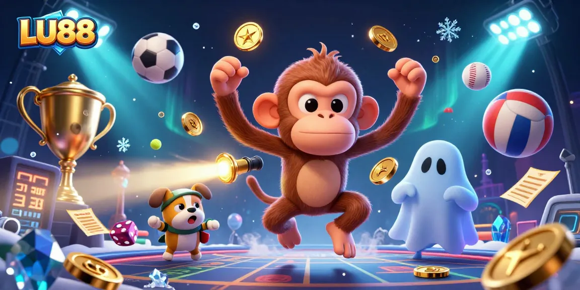 Witness the LU88 poltergeist monkey juggling gold in a haunted casino scene.