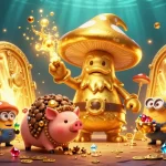 Experience the magic of dn88 with a golden mushroom wizard among treasures and gems.