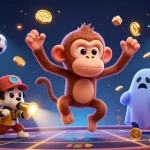 Experience the lively world of nhà cái uy tín with a playful ghost-hunter puppy tracking a mischievous monkey in a haunted casino.
