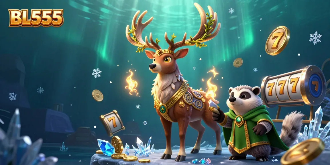 Engage with BL555's immersive slots and jackpots featuring a druid stag and badger.