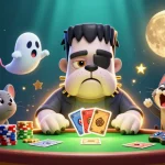 Experience the thrilling action at j188 with a Frankenstein bulldog dealer and ghost mouse amid vibrant casino elements.