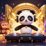 Experience exciting gaming with bk8 as DJ panda, breakdancing monkey, and glow-stick kitten shine in a vibrant casino scene.
