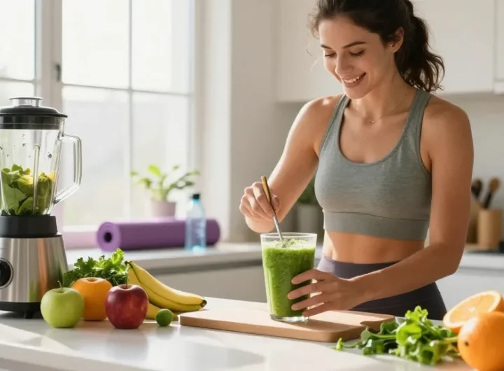 Person preparing a healthy smoothie with fresh ingredients highlighting rokok88 rtp in a vibrant kitchen.
