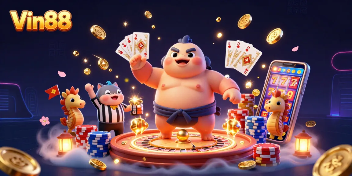 Engage in Vin88's underwater casino experience with a colorful fugu, referee catfish, and lively seahorses.