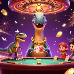 Experience cm88's exciting gaming environment with towering casino elements and vibrant characters.