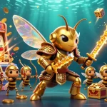 Experience thrilling wins at OKWIN with a dynamic illustration of a giant hornet samurai and casino games.