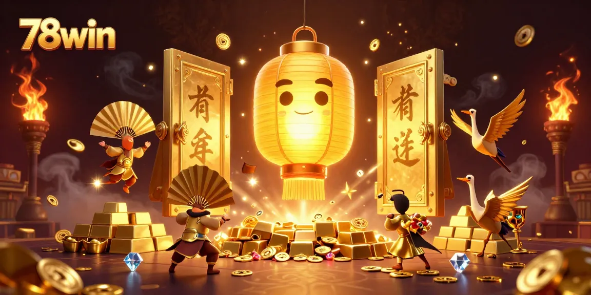 Engage with 78win's animated experience featuring treasure vaults and vibrant golden elements.