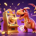 SC88 players striking gold as a pachycephalosaurus activates a jackpot in a vibrant casino scene.