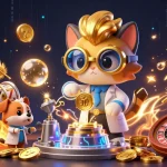 Engage with rcnhca's vibrant casino scene featuring a mad scientist cat and dog amidst gold coins and lively gaming elements.