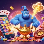 Engaging scene of Nhà cái uy tín Vsbet with a magical genie and vibrant casino elements.