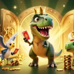 Experience the excitement at TR88 with a friendly T-Rex and engaging casino elements in a vibrant setting.