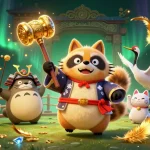 Engage with the excitement of kk55nv featuring cheerful tanuki and lucky charms in a vibrant casino scene.