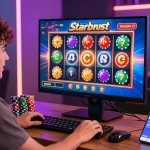 20 free spins on registration no deposit visualizing an engaging online casino experience with a player enjoying top slots.
