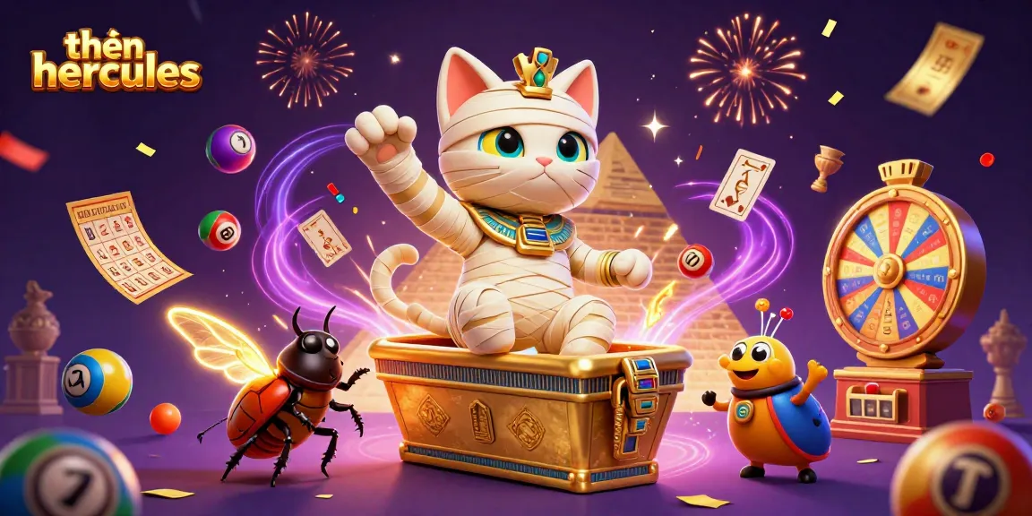Experience thrilling moments with thần hercules amidst dancing lottery balls and exciting casino elements.