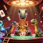 Experience the thrill of MM88 with a stunning casino scene featuring a giant brontosaurus and clever raptor.