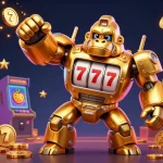 Experience thrilling slot gameplay with the vibrant wdyuk illustration featuring a golden gorilla mech.