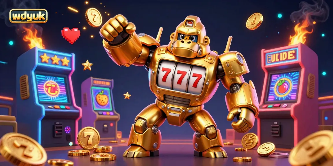 Experience thrilling slot gameplay with the vibrant wdyuk illustration featuring a golden gorilla mech.
