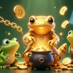 Experience qs88's unique gaming with golden coins and crypto elements in an enchanting casino scene.
