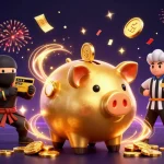 Experience the thrill of winning with QS88's golden piggy bank sumo wrestler and vibrant lottery games.